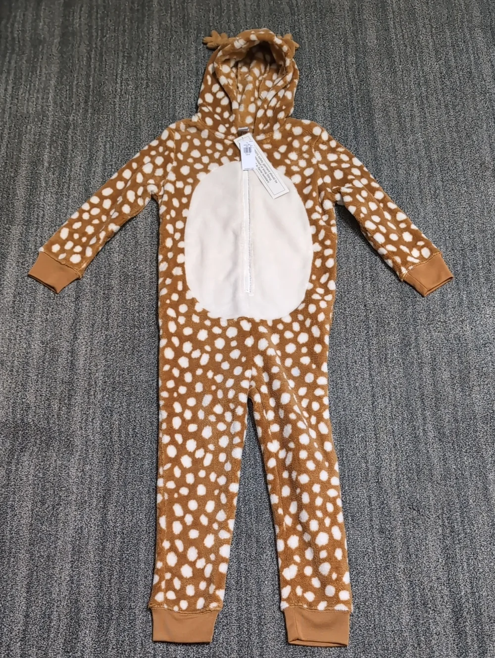 Old Navy Brown and Cream Deer Print Kids One-Piece Footie with Hood Halloween
